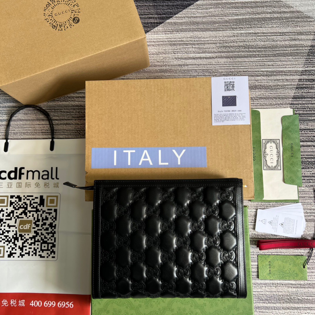 Gvc*1 GG Matelassé Pouch Black/Brown/ Grey For Women‎ 723780 UM8IG 1000 10.6 in/ 27 cm