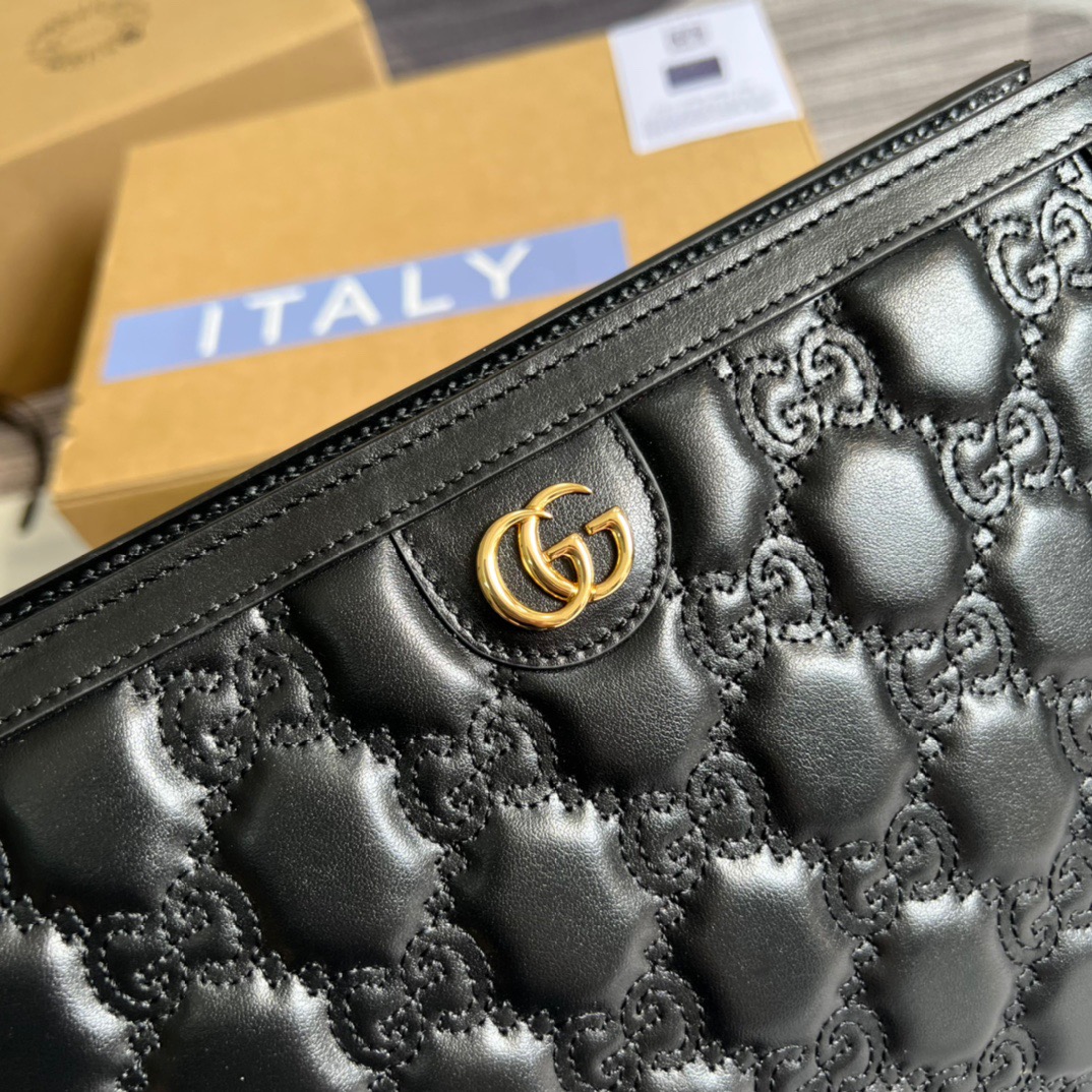 Gvc*1 GG Matelassé Pouch Black/Brown/ Grey For Women‎ 723780 UM8IG 1000 10.6 in/ 27 cm