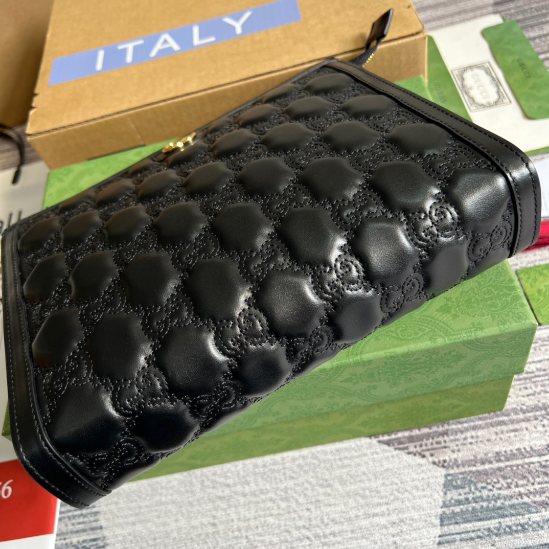 Gvc*1 GG Matelassé Pouch Black/Brown/ Grey For Women‎ 723780 UM8IG 1000 10.6 in/ 27 cm