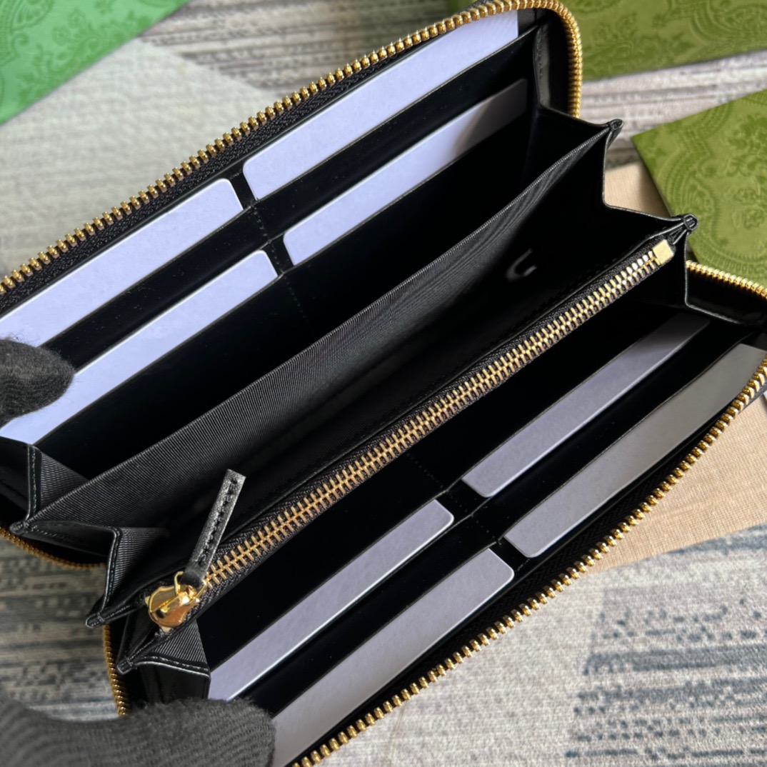 Gvc*1 GG Matelassé Zip-Around Wallet Black For Women‎ 723784 UM8IG 1000 7.6 in/ 19.5 cm