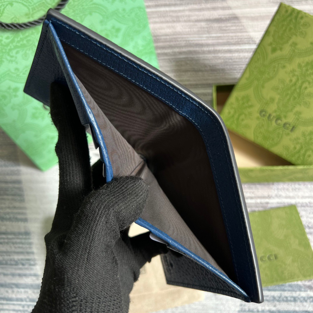 Gvc*1 GG Marmont Bi-Fold Wallet Black/Blue For Men 4.3in/11cm ‎428726 1T56F 1000
