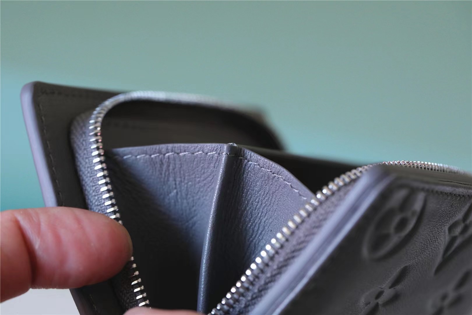 Lou Wallet Monogram Embossed Grey For Women 4.3in/11cm