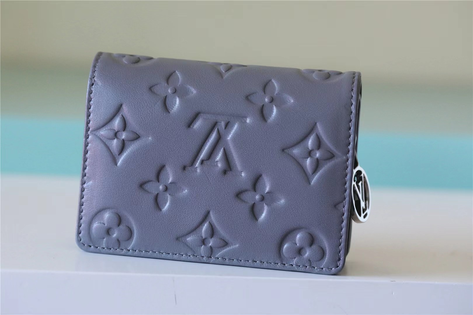 Lou Wallet Monogram Embossed Grey For Women 4.3in/11cm