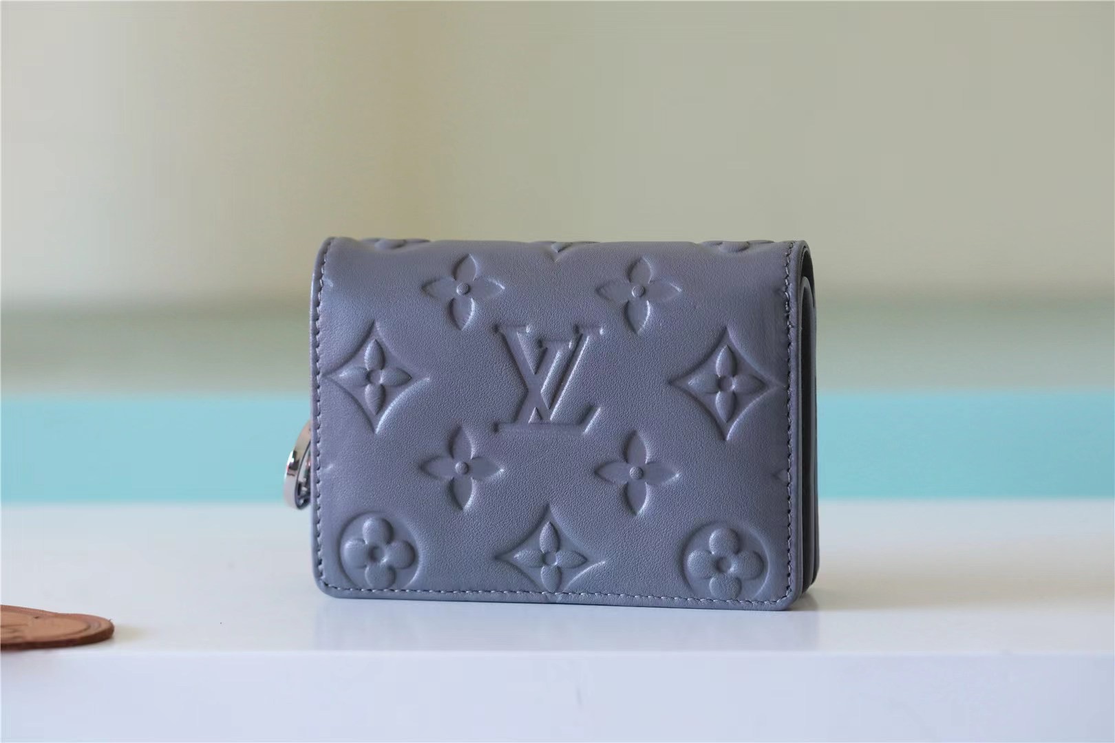 Lou Wallet Monogram Embossed Grey For Women 4.3in/11cm