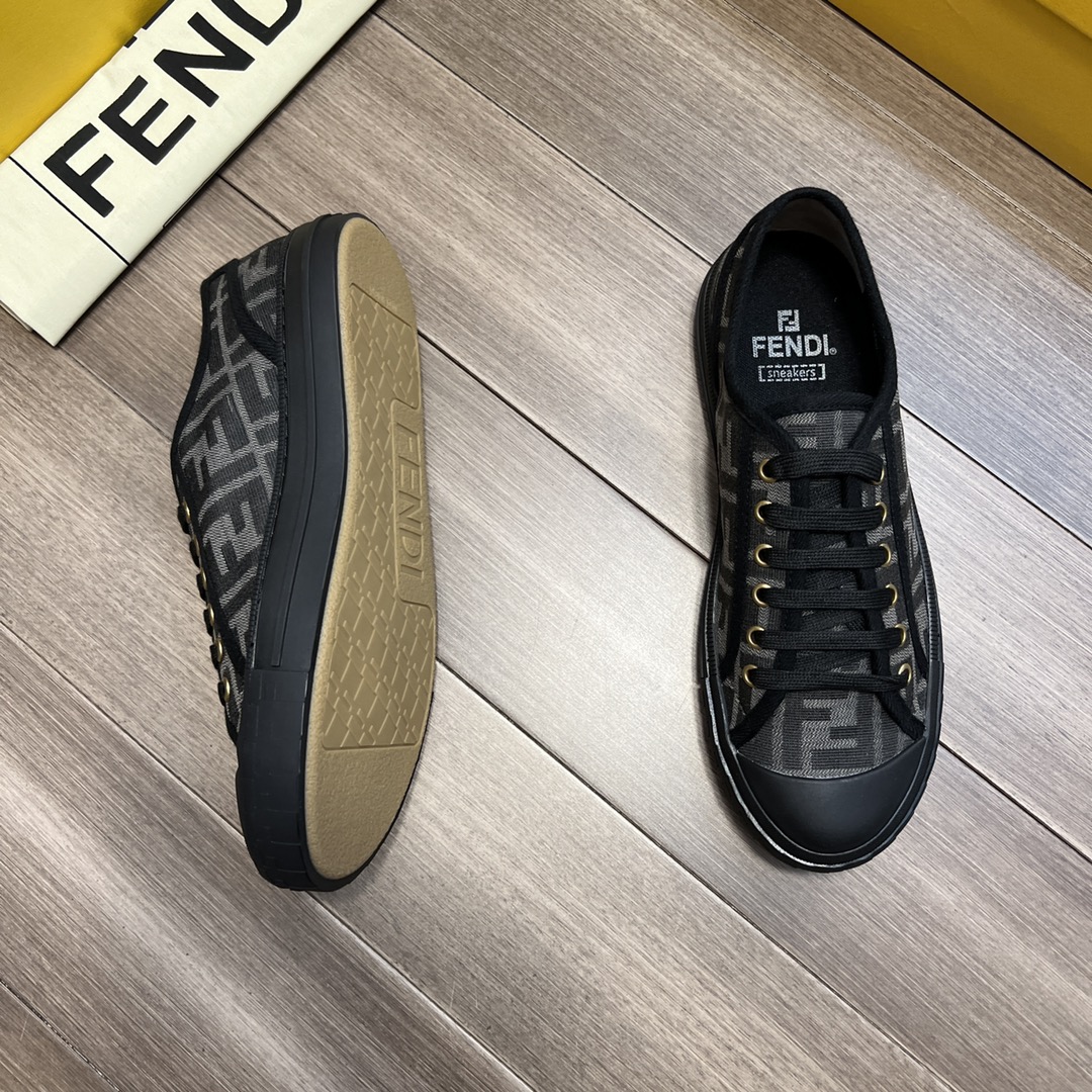 F**di FD Domino Fabric Low-Tops Sneakers Black For Men 7E1553AJZXF13I8