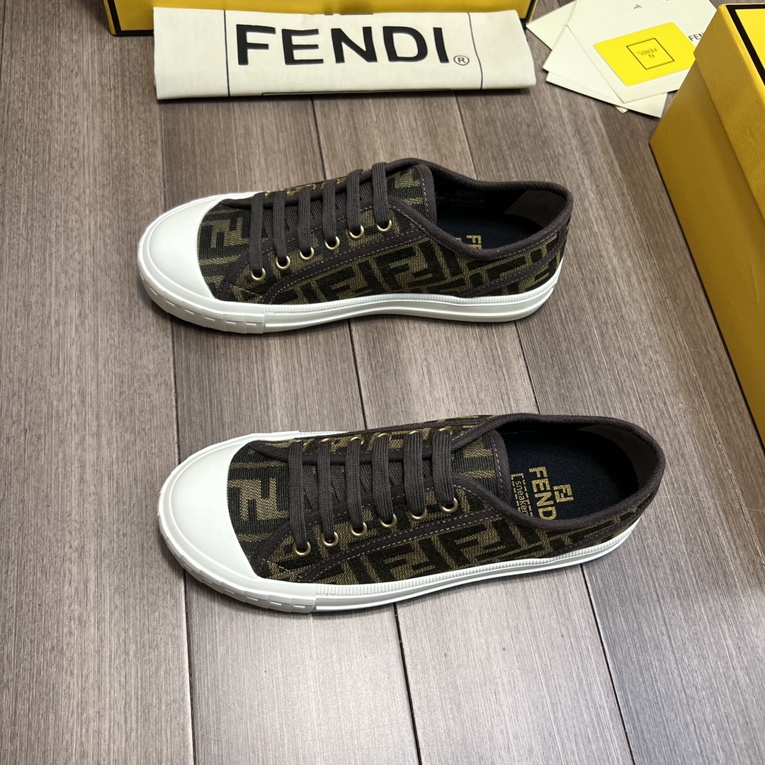 F**di FD Domino Fabric Low-Tops Sneakers Brown For Men 7E1553AJZXF0R7V