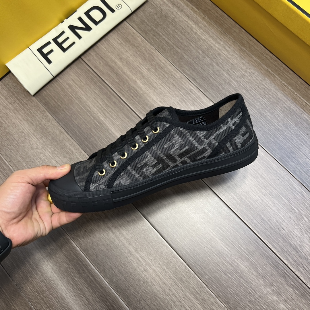 F**di FD Domino Fabric Low-Tops Sneakers Black For Men 7E1553AJZXF13I8