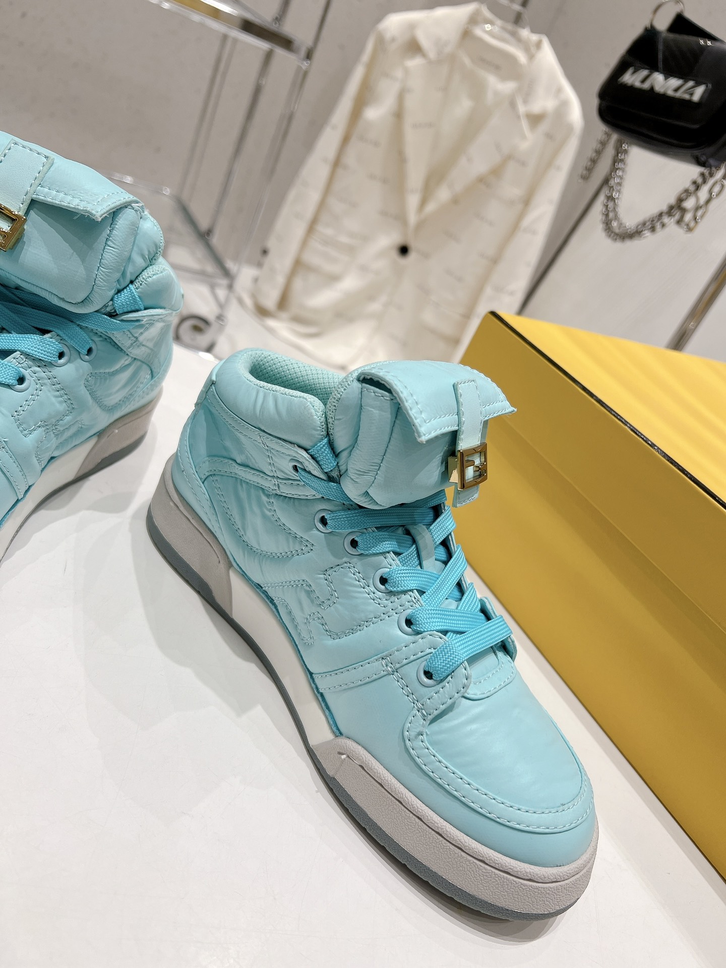 FD F**di Match Lace-Up High-Top Sneakers Blue For Women 8E8380ALIRF1JGC