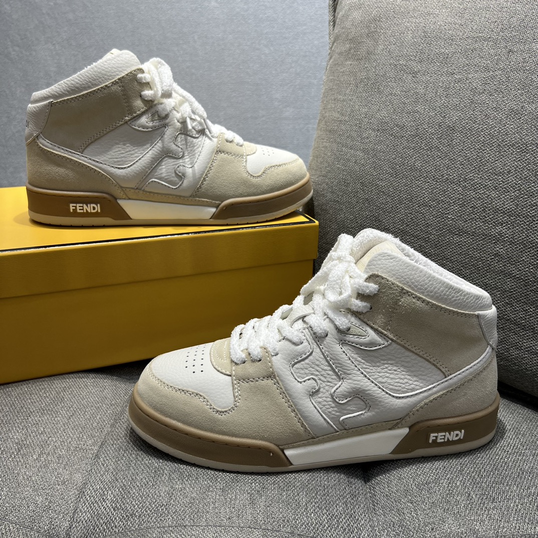 F**di FD F**di Match Lace-Up High-Tops Sneakers White For Men 8E8358AHH2F1FHS