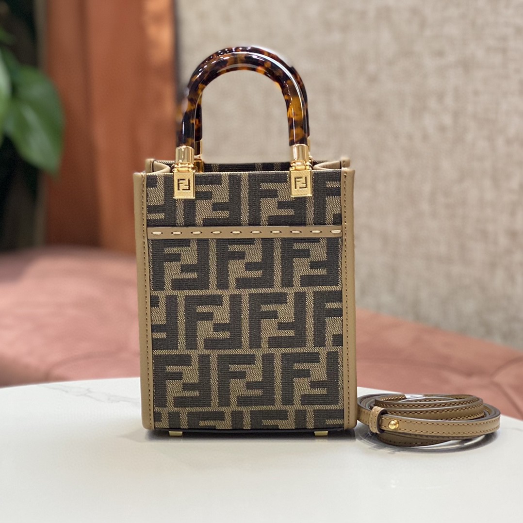 F**di FD Sunshine Mini Shopper Bag Brown For Women 7.1 in/ 18 cm