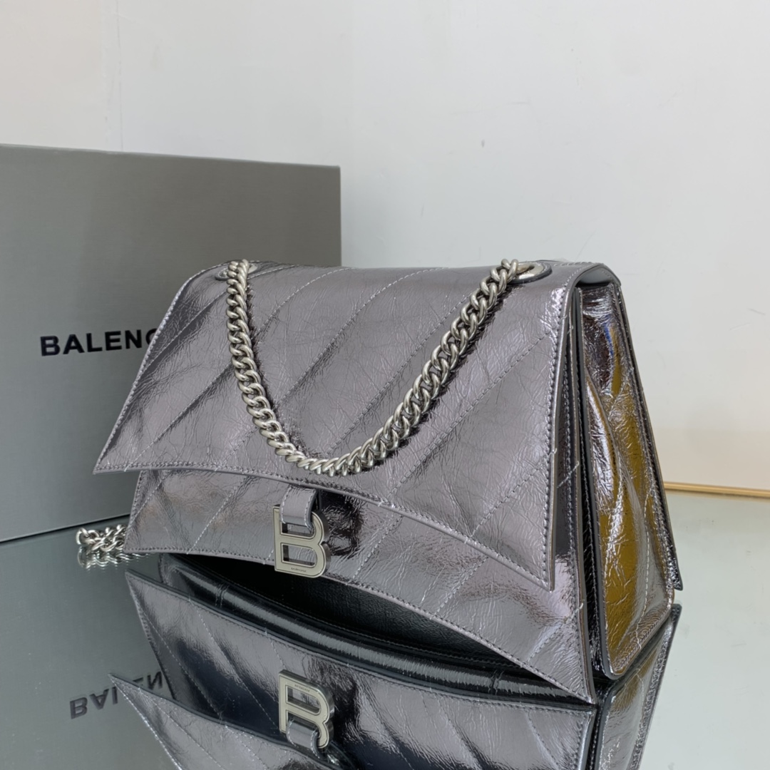 Ba1en*iaga Crush Medium Chain Bag Black/Silver For Women‎ 12.2in/31cm