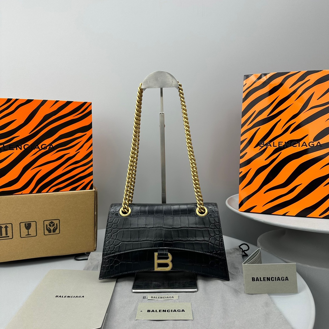 Ba1en*iaga Crush Small Chain Bag Black/White For Women‎ 9.8in/25cm 716351210IX1000