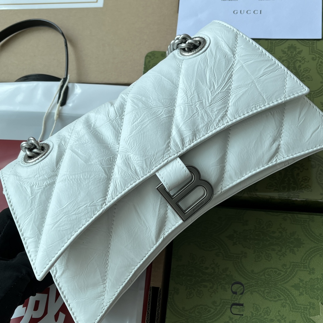 Ba1en*iaga Crush Small Chain Bag Black/Silver/White For Women‎ 9.8in/24.9cm 716351210IY1000