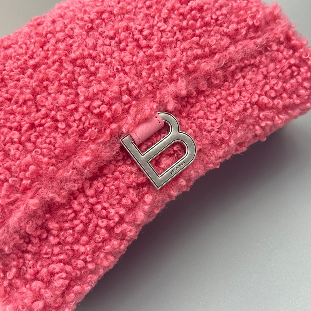 Ba1en*iaga Furry Hourglass Small Handbag Black/Grey/Pink For Women‎ 9.4in/23.8cm 676365210FU1000