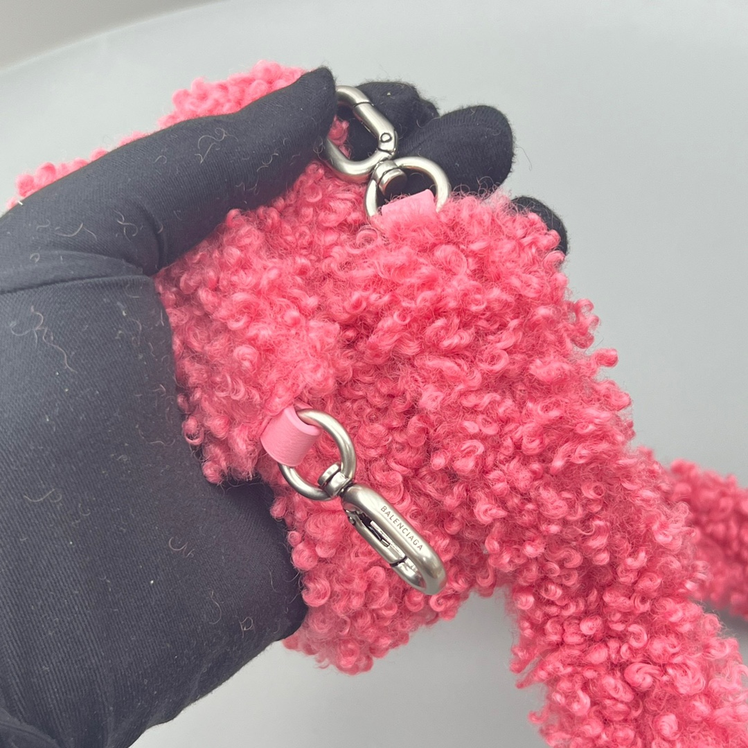 Ba1en*iaga Furry Hourglass Small Handbag Black/Grey/Pink For Women‎ 9.4in/23.8cm 676365210FU1000