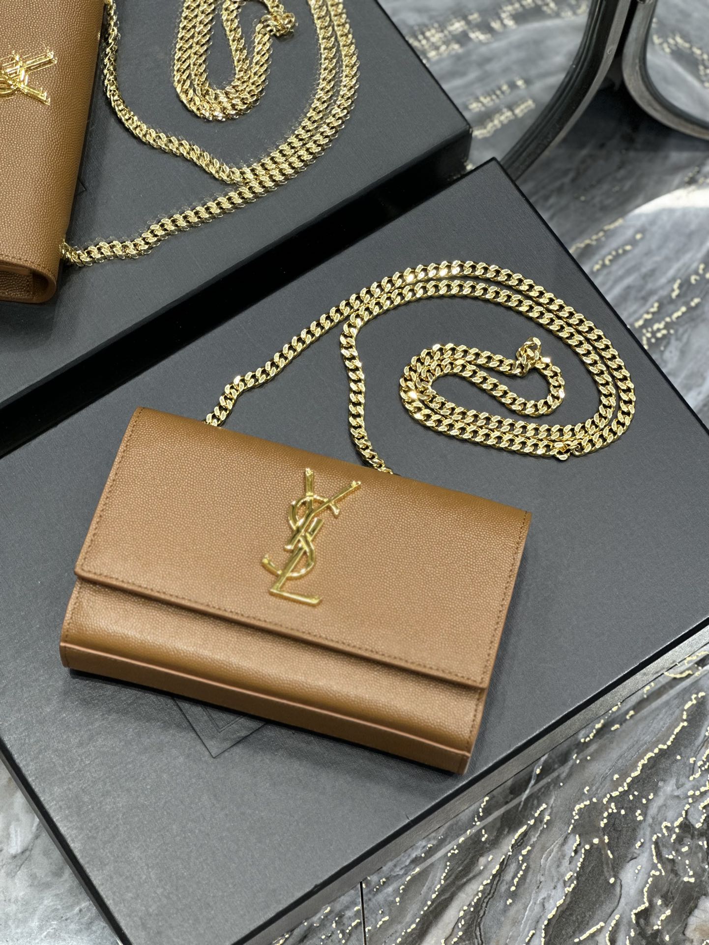 Sa1nt Lau*nt Kate Small Chain Bag Brown For Women‎ 7.8in/20cm