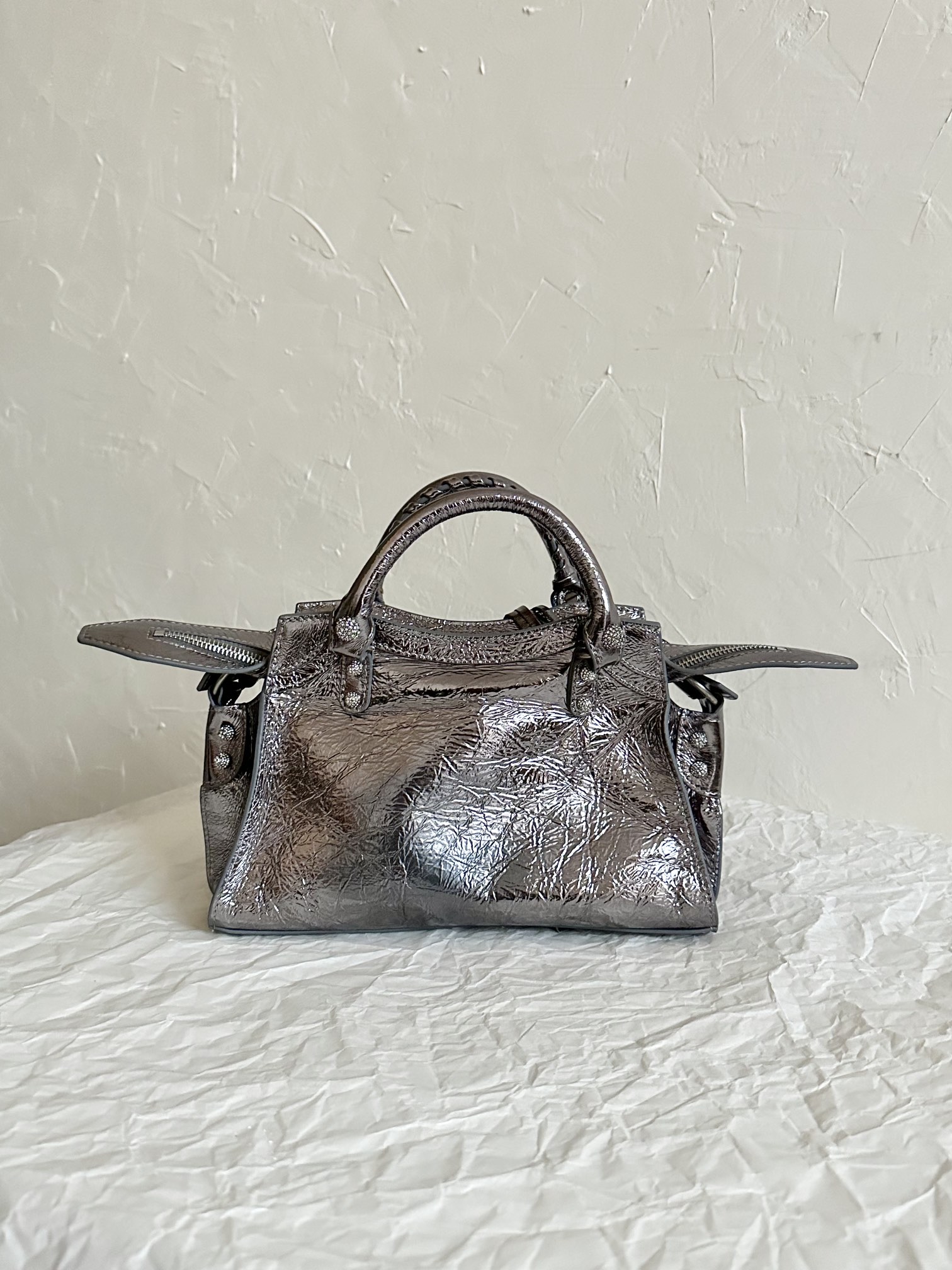 Ba1en*iaga Neo Cagole City Small Handbag White/Silver For Women‎ 10.5in/27cm 222342F046015