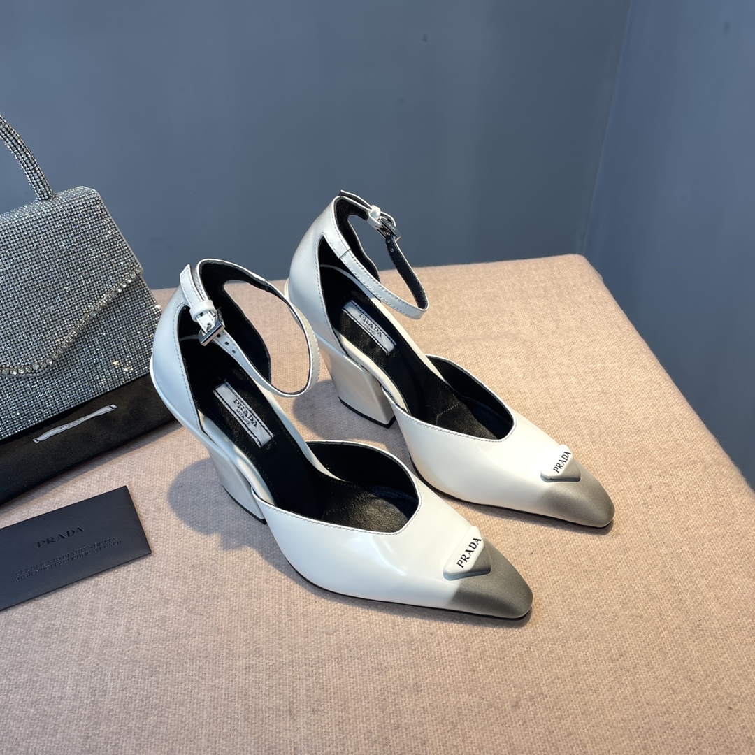 Pra*a Brushed Pumps White For Women 3.7 in/ 9.5cm