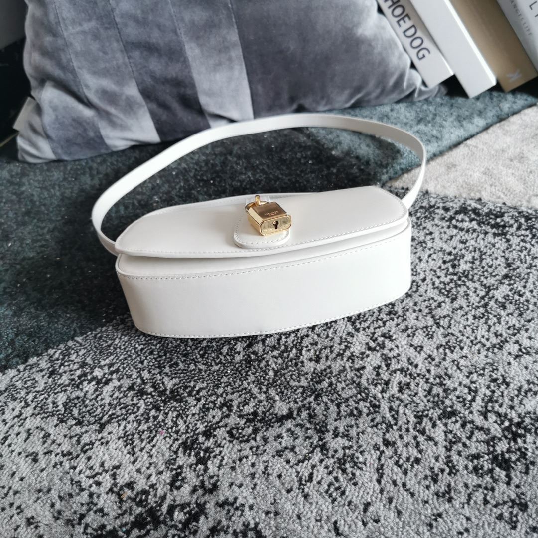 Ce1i*e Clutch On Strap Tabou In Triomphe Smooth White/Brown/Black For Women‎ 7in/18cm 10I593DQ1.01CK