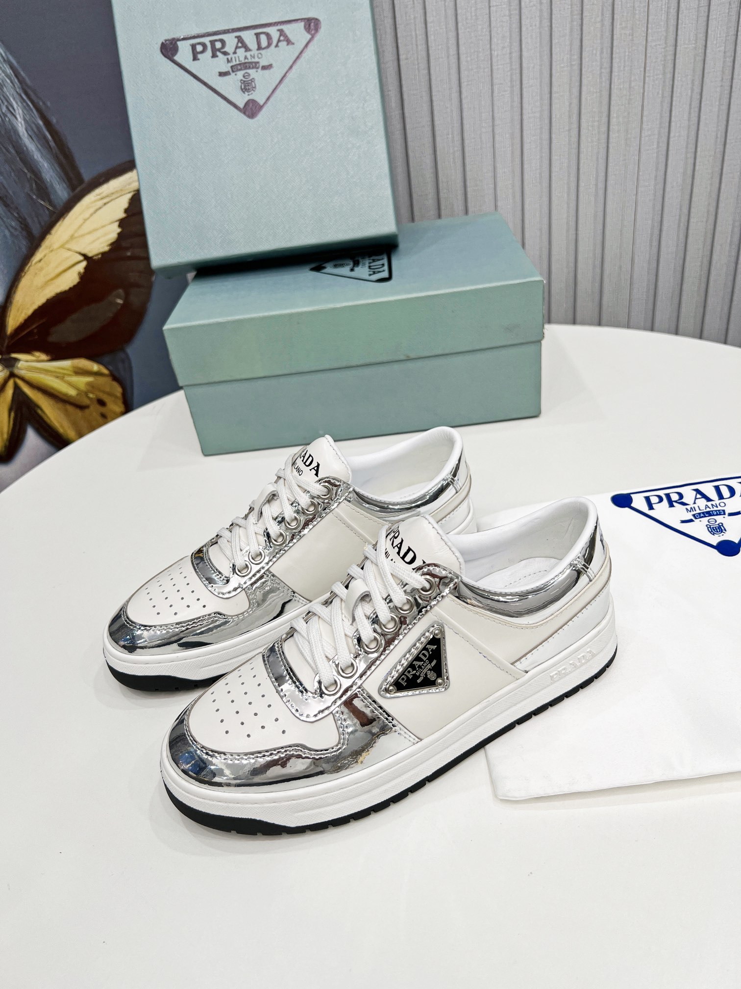 Pra*a Downtown Metallic Sneakers White For Women 1.2 in/ 3 cm