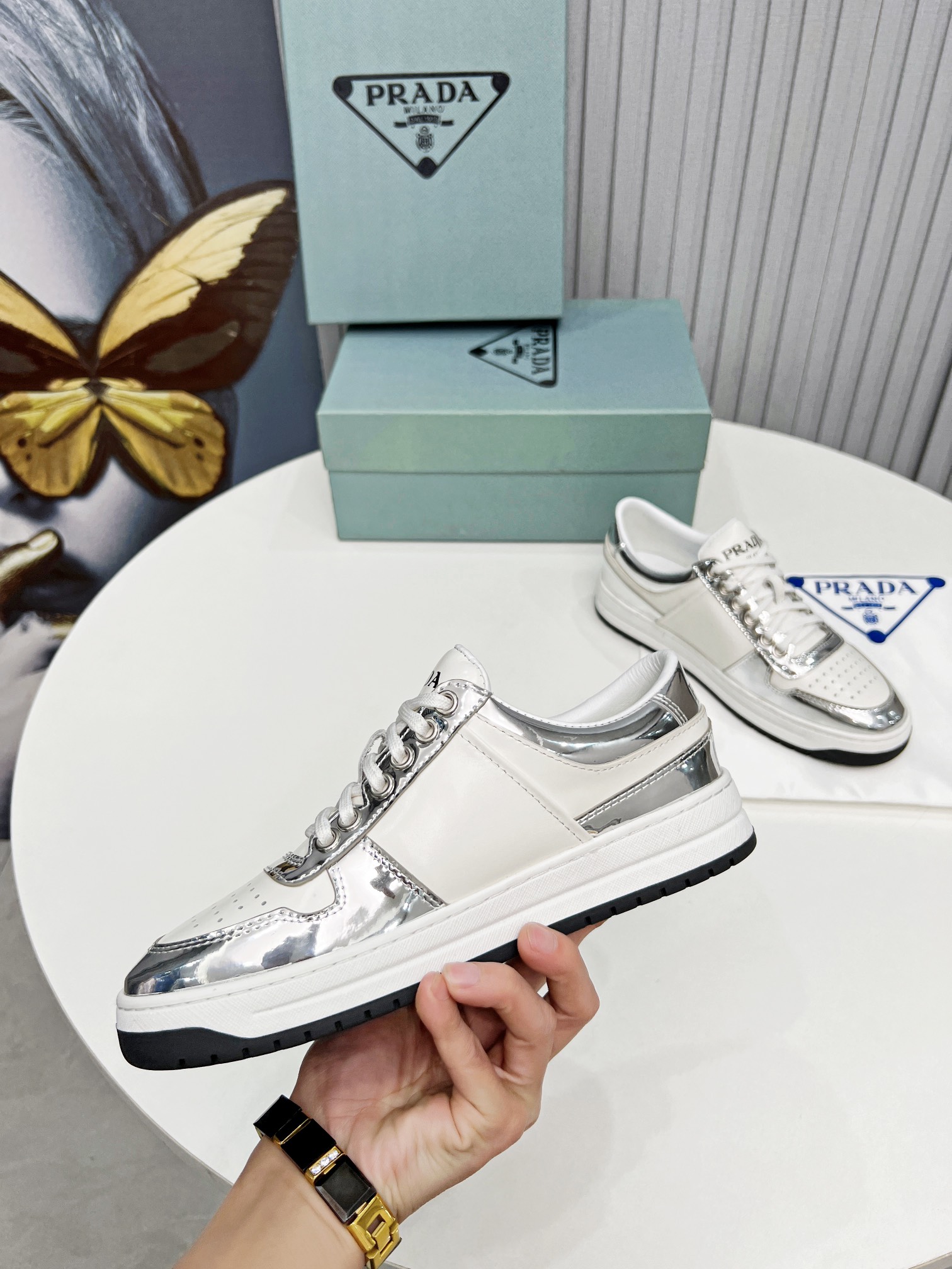 Pra*a Downtown Metallic Sneakers White For Women 1.2 in/ 3 cm