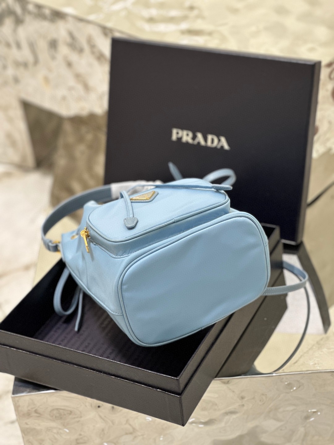 Pra*a Duet Bucket Shoulder Bag Black/Blue For Women 8.6 in / 22.5 cm 1BH038_RV44_F0002_V_UOO