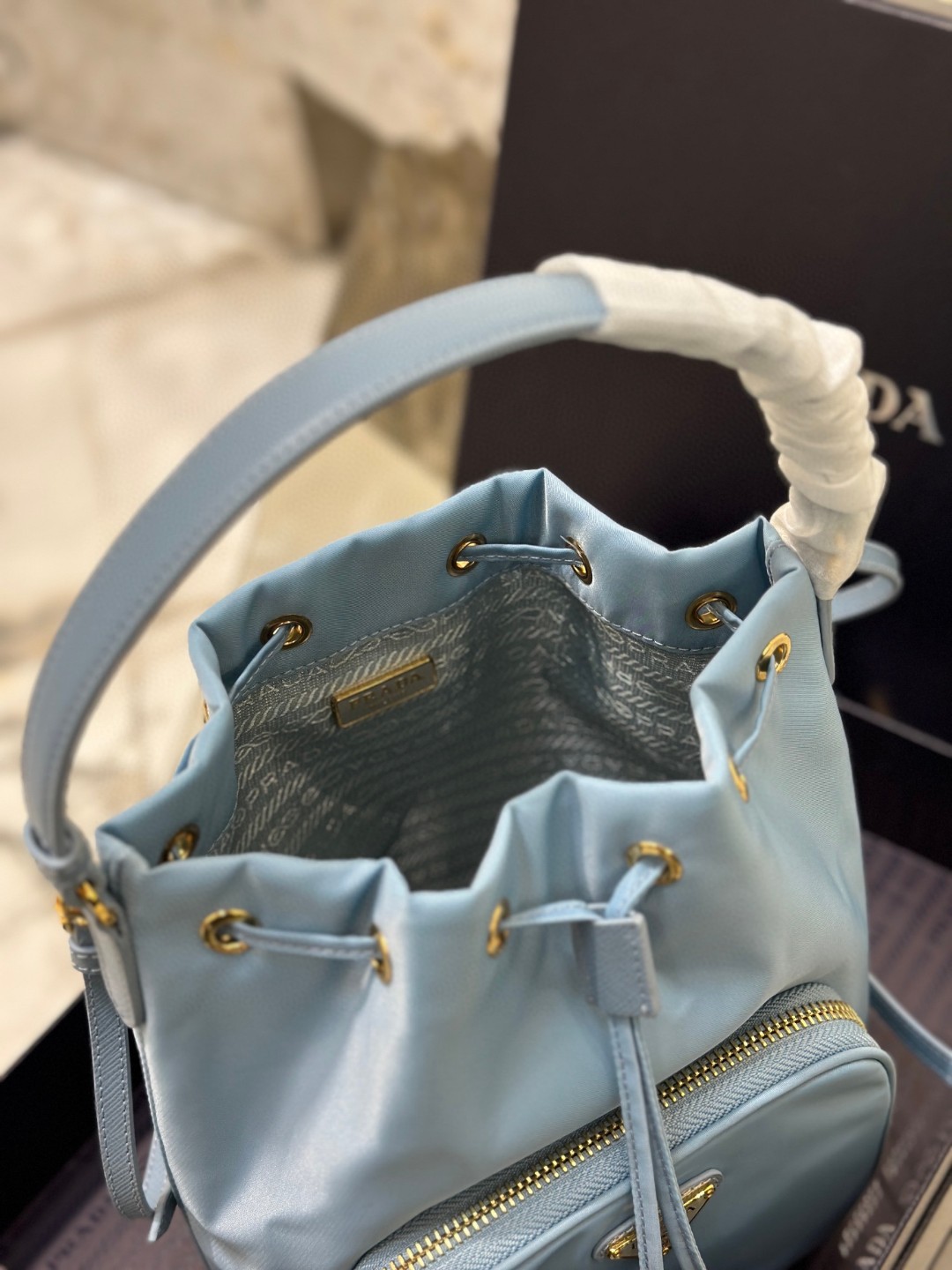 Pra*a Duet Bucket Shoulder Bag Black/Blue For Women 8.6 in / 22.5 cm 1BH038_RV44_F0002_V_UOO