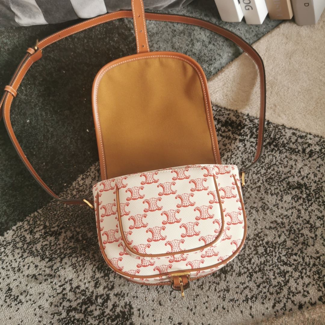 Ce1i*e Folco Bag In Triomphe Canvas With Ce1i*e Print Pink And White For Women‎ 7in/18.5cm