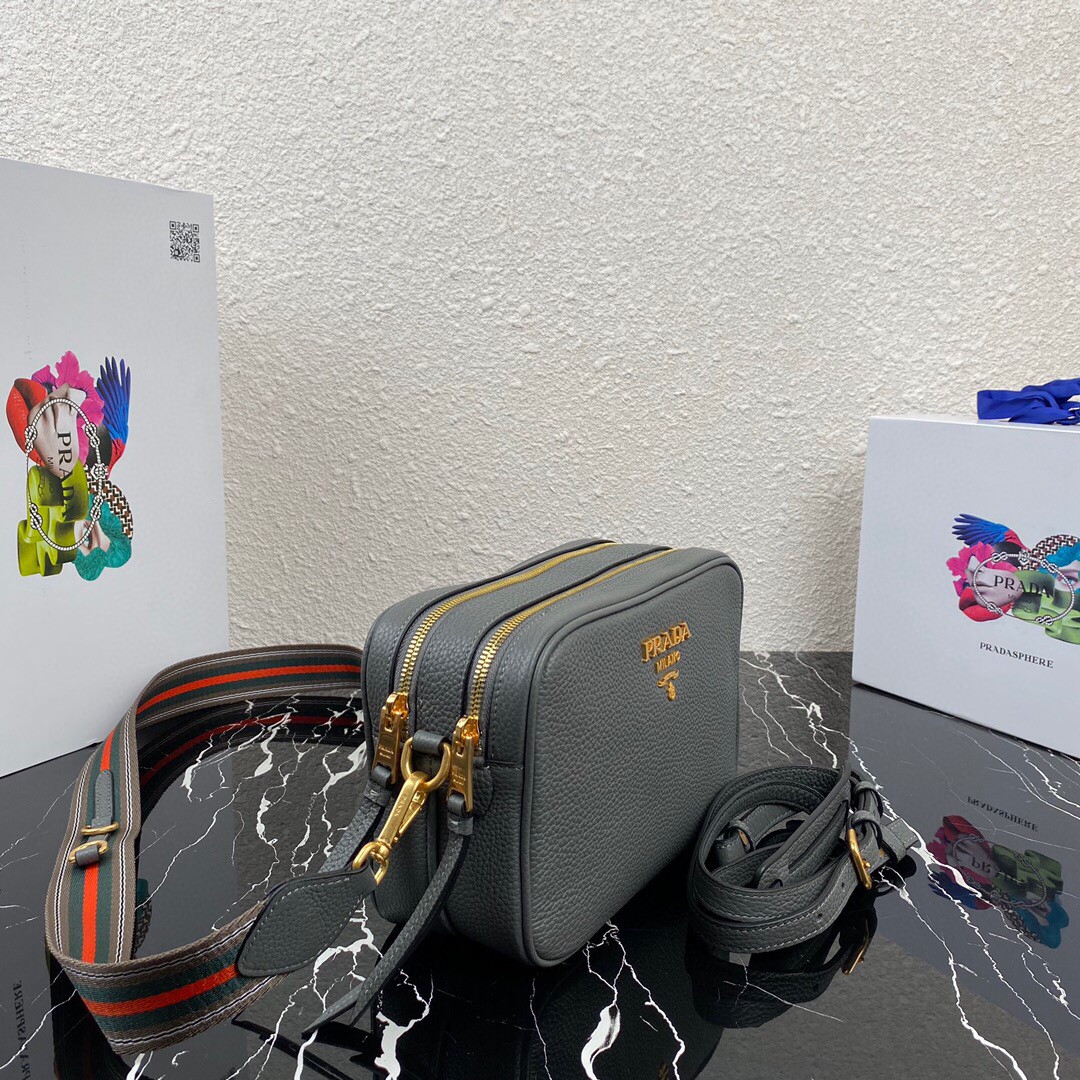 Pra*a Medium Shoulder Bag Grey/Brown/Black For Women 8.6 in / 22 cm