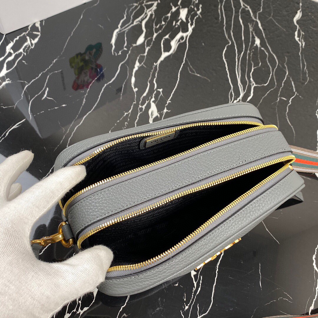 Pra*a Medium Shoulder Bag Grey/Brown/Black For Women 8.6 in / 22 cm