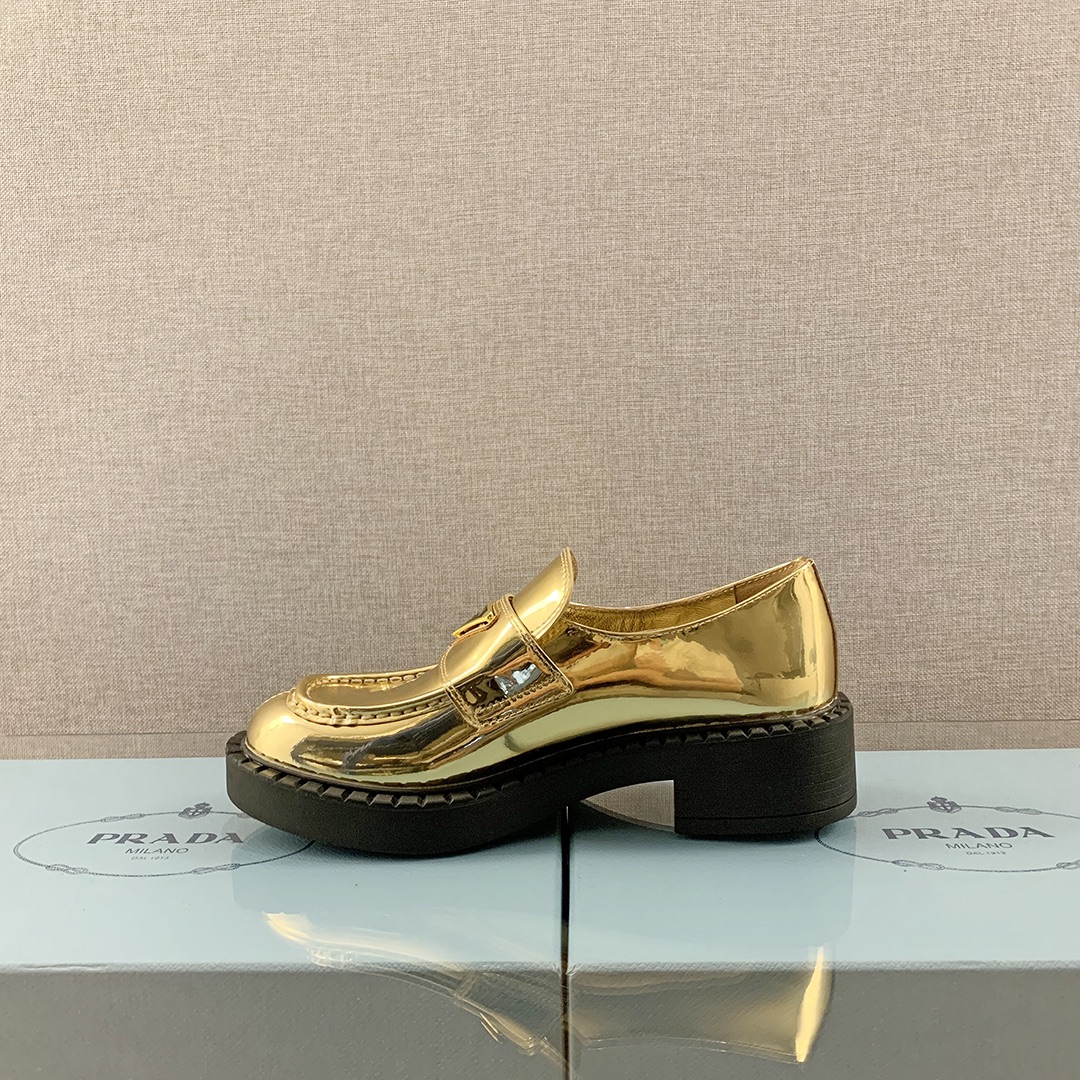 Pra*a Metallic Loafers Gold Tone For Women 1.9 in/ 5cm 1D246M_3AU1_F0522_F_B050