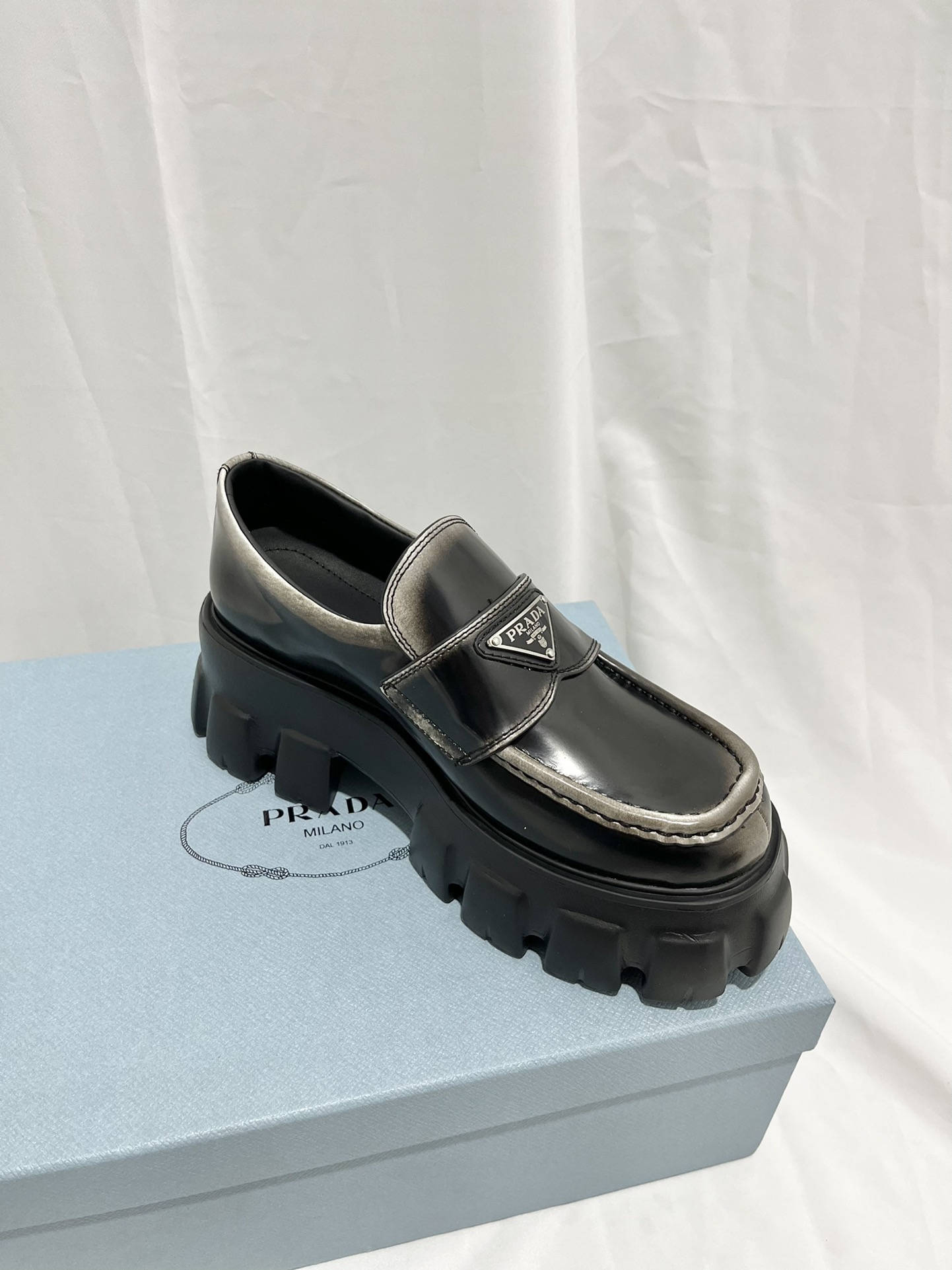 Pra*a Monolith Ombré Brushed Loafers Light Black For Women 2.1 in/ 5.5cm