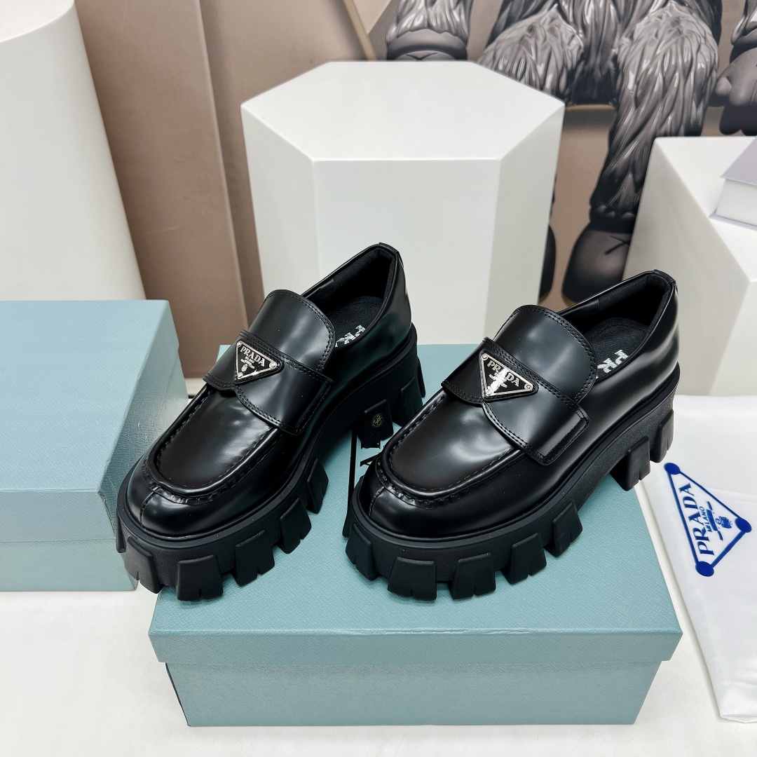 Pra*a Monolith Ombré Brushed Loafers Black For Women 2.1 in/ 5.5cm 1D649M_3LMH_F0I89_F_B055