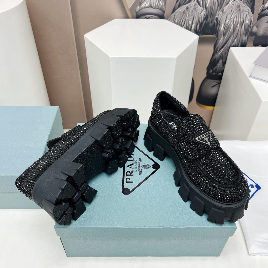 Pra*a Monolith Ombré Brushed Loafers With Crystal Black For Women 2.1 in/ 5.5cm