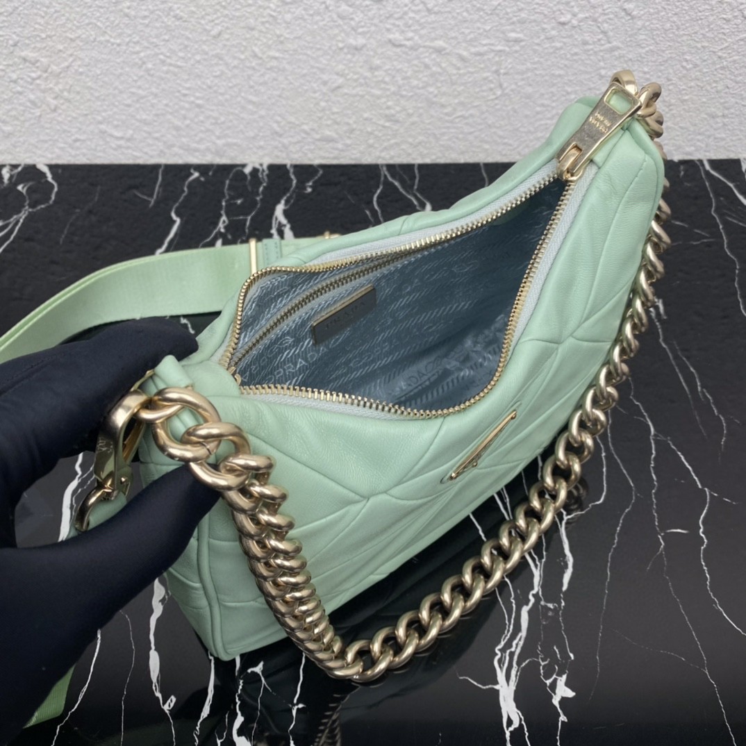 Pra*a Padded Hobo Bag Beige/Green For Women 9.5 in / 24 cm 1BC151_RDJN_F0F24_V_O1O