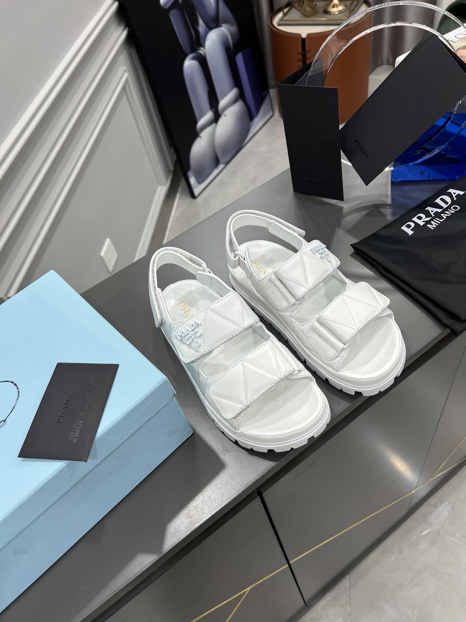 Pra*a Padded Nappa Sandals White For Women 0.8 in/ 2cm 1X721M_038_F0009_F_020