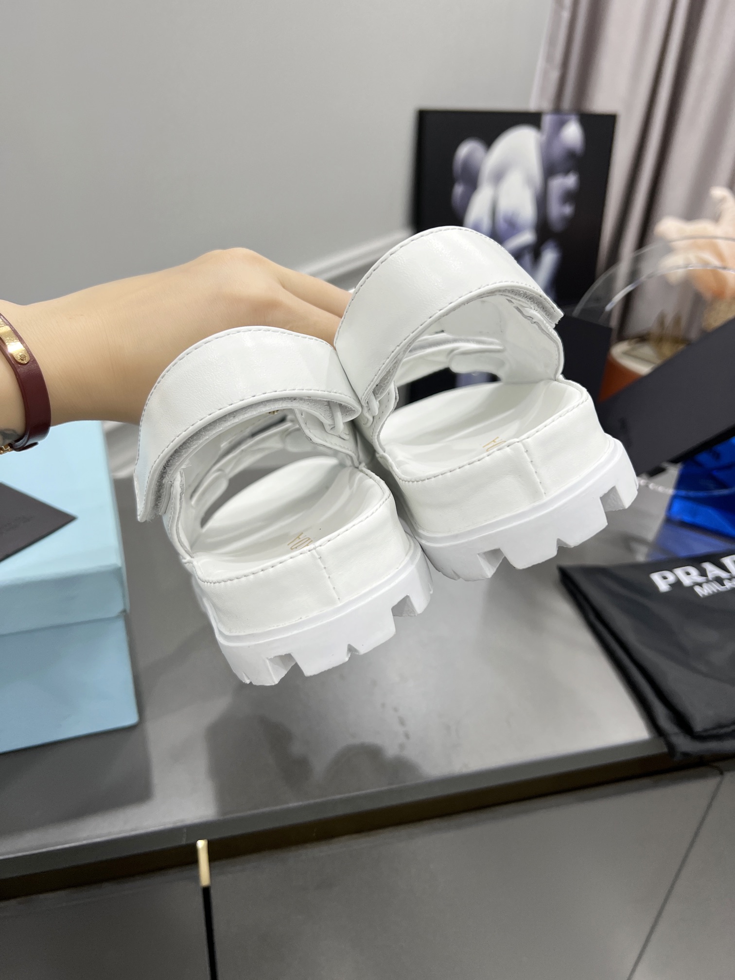 Pra*a Padded Nappa Sandals White For Women 0.8 in/ 2cm 1X721M_038_F0009_F_020