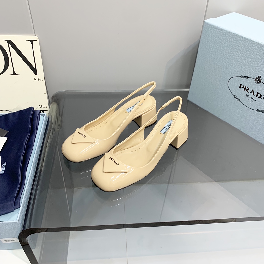 Pra*a Patent Slingback Pumps Beige For Women 2.1 in/ 5.5 cm