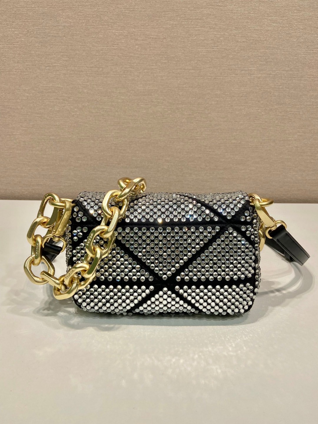 Pra*a Satin Mini-Bag With Crystals Black For Women 6.7 in / 17 cm 1BD329_2AWL_F0522_V_QOO