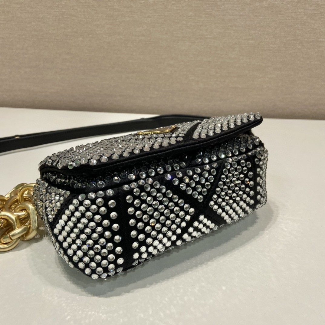 Pra*a Satin Mini-Bag With Crystals Black For Women 6.7 in / 17 cm 1BD329_2AWL_F0522_V_QOO