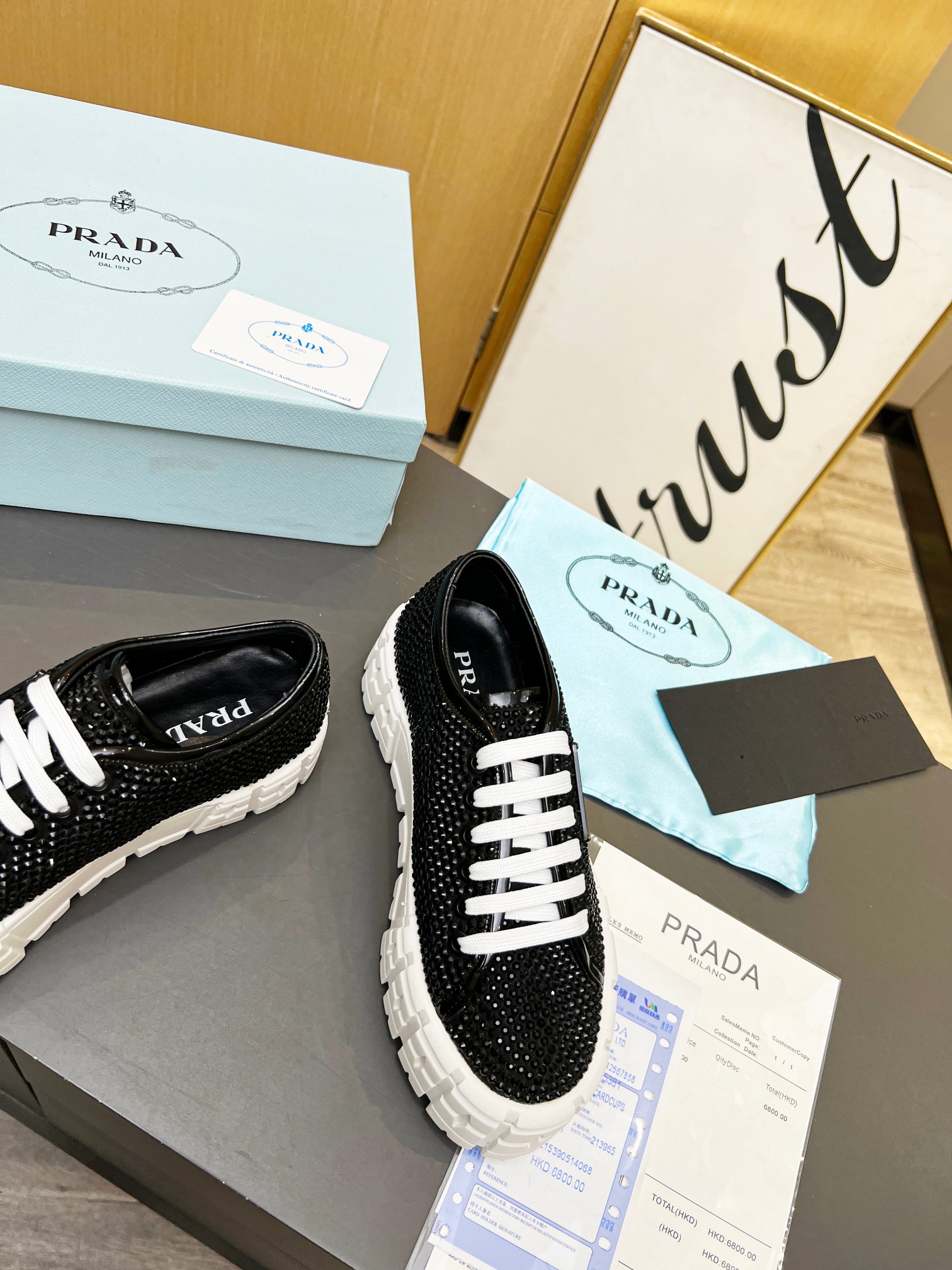 Pra*a Sneakers With Crystals Black For Women 1.9 in/ 5 cm