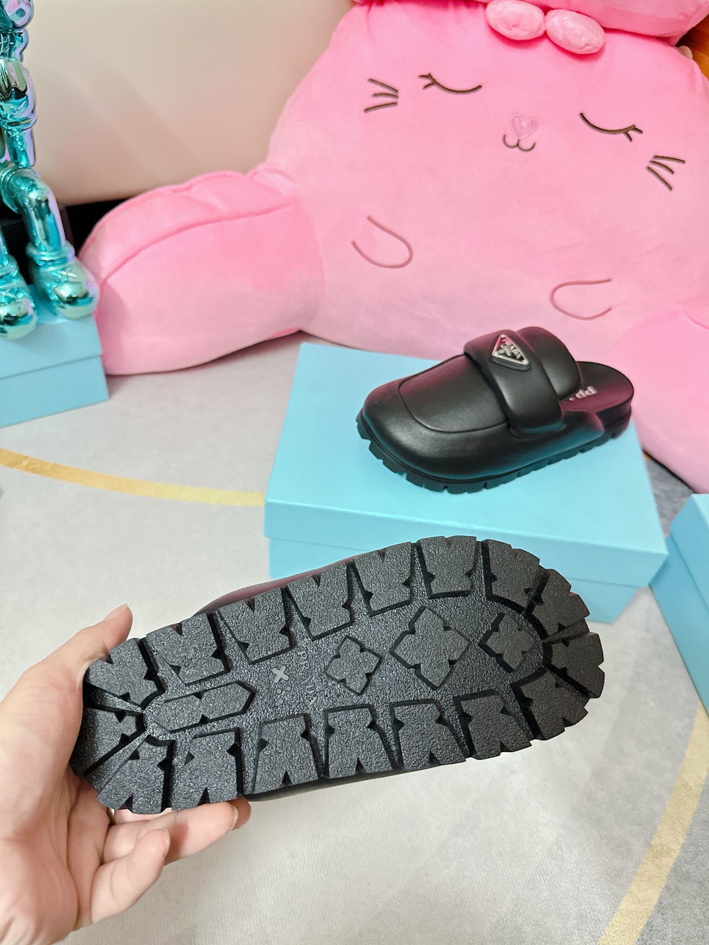 Pra*a Soft Padded Nappa Sabots Black For Women 0.8 in/ 2cm 1S084N_2DL8_F0002_F_020