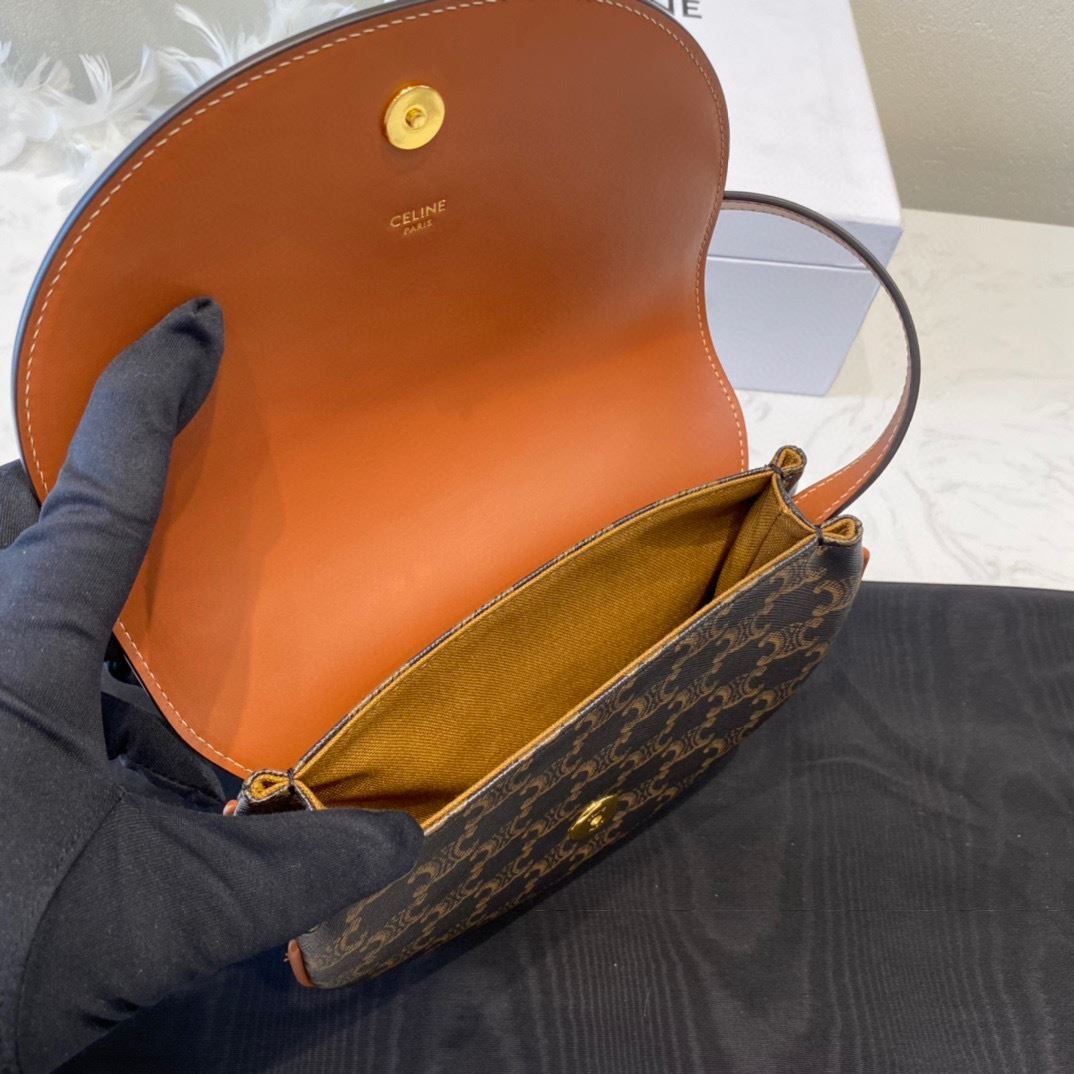 Ce1i*e Triomphe Saddle Bag In Canvas Brown For Women‎ 8.3in/21cm