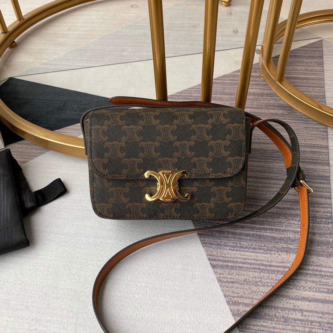 Ce1i*e Triomphe Shoulder Bag Brown/Black For Women‎ 7in/18.5cm