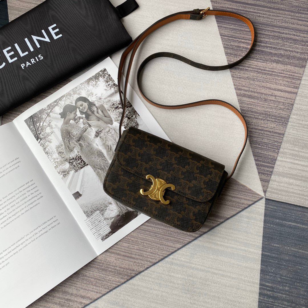 Ce1i*e Triomphe Shoulder Bag Brown/Black For Women‎ 7in/18.5cm