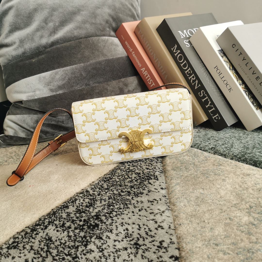 Ce1i*e Triomphe Shoulder Bag In Canvas Brown/ Light Yellow/White For Women‎ 8in/20cm 194142CUZ.04LU