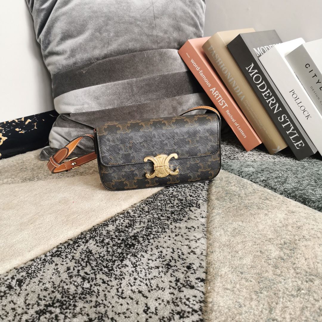 Ce1i*e Triomphe Shoulder Bag In Canvas Brown/ Light Yellow/White For Women‎ 8in/20cm 194142CUZ.04LU