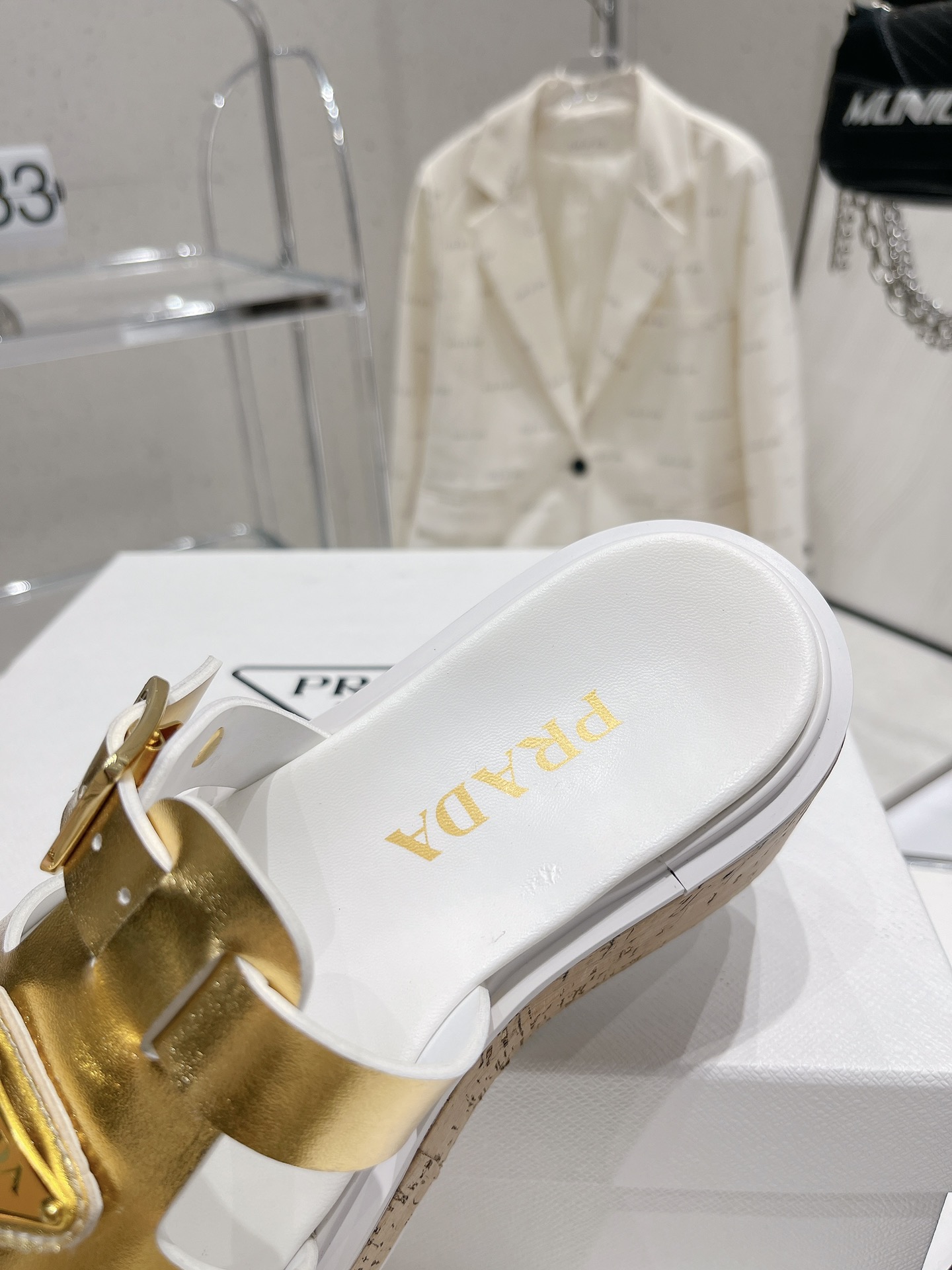 Pra*a Wedge Platform Sandals Gold Tone For Women 2.9 in/ 7.5 cm