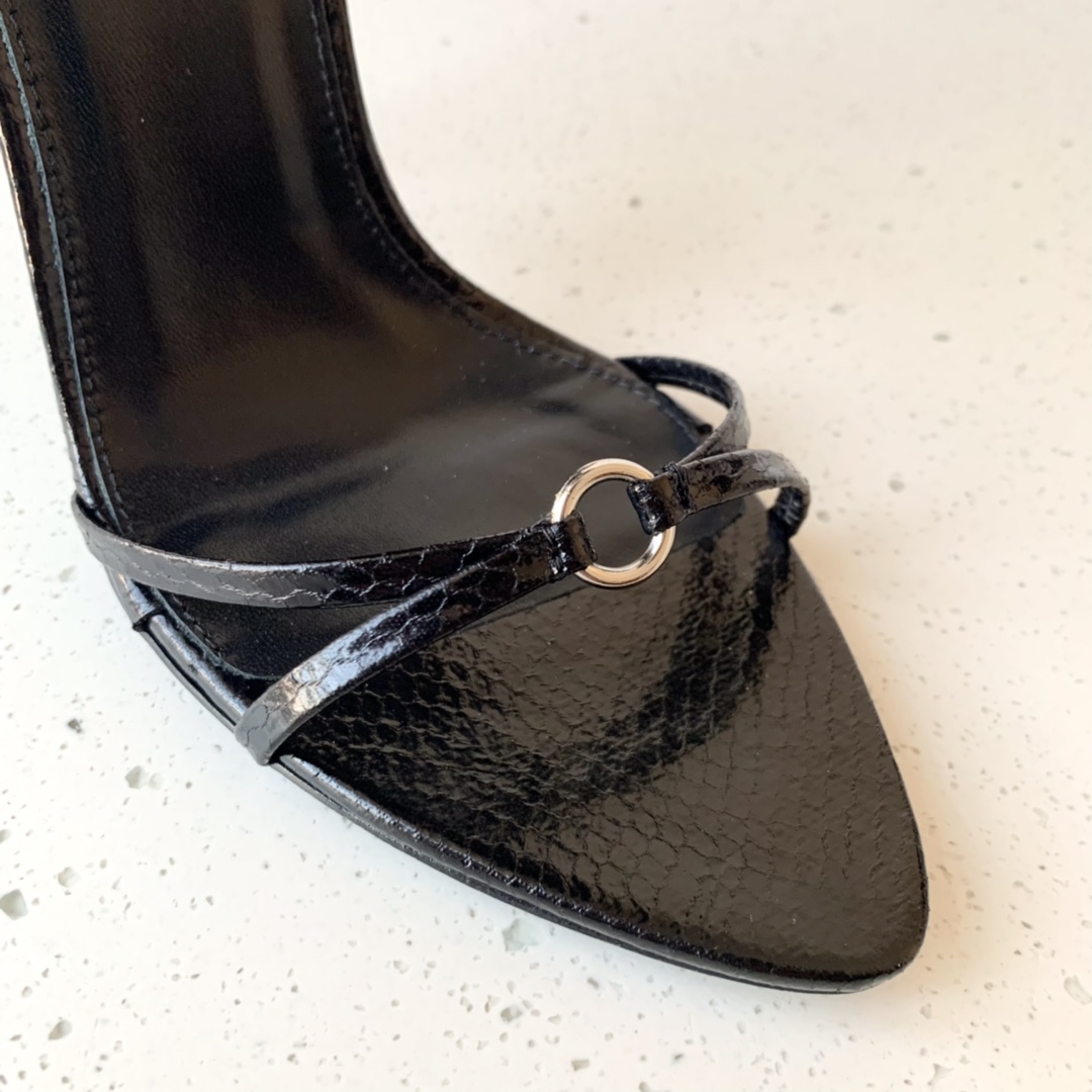 Sa1nt Lau*nt 110mm Faux Fur Ankle-Cuff Sandals Black For Women