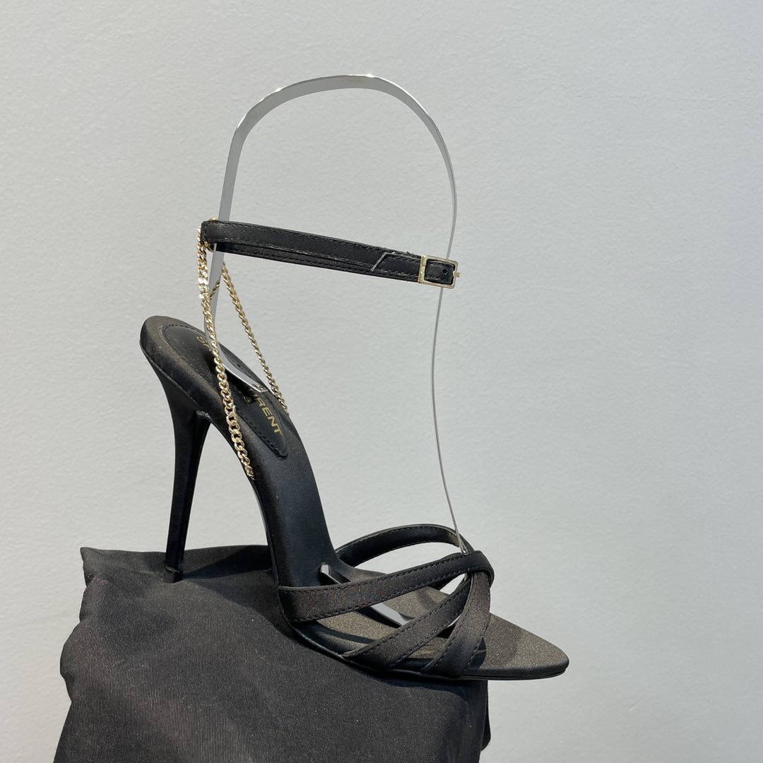 Sa1nt Lau*nt Melody Sandals In Crepe Satin Black For Women 7315611UUKK1000